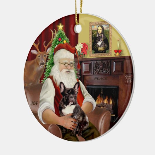 Santa-Brindle Franse Bulldog Keramisch Ornament (Links)