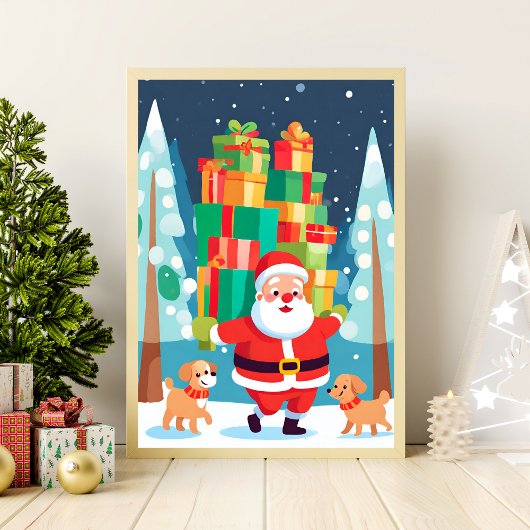 Santa Bringing Cadeaus en Puppies | Kunst aan de m Poster