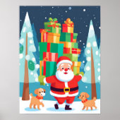 Santa Bringing Cadeaus en Puppies | Kunst aan de m Poster (Voorkant)