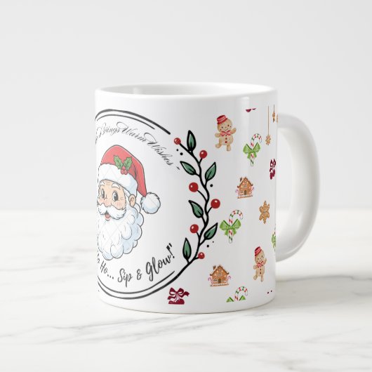 Santa Brings Warm Wishes – Festive Christmas Coffe Grote Koffiekop (Voorkant rechts)