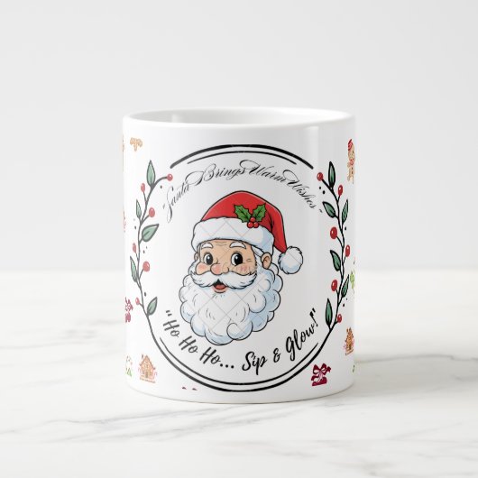 Santa Brings Warm Wishes – Festive Christmas Coffe Grote Koffiekop (Voorkant)