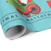 Santa & Brunette Boy op trein Cadeaupapier (Rol Hoek)