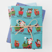 Santa & Brunette Girl op trein Inpakpapier Vel (In situ)