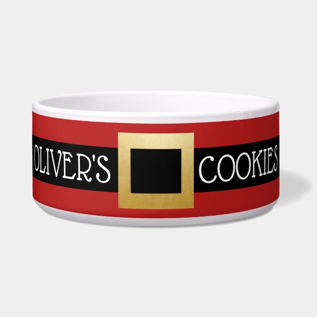 Santa Buckle Persoonlijke naam Cat of Dog Voerbakje (Voorkant)