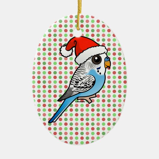 Santa Budgie Blue Keramisch Ornament (Voorkant)