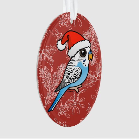 Santa Budgie Blue Ornament (voorkant)