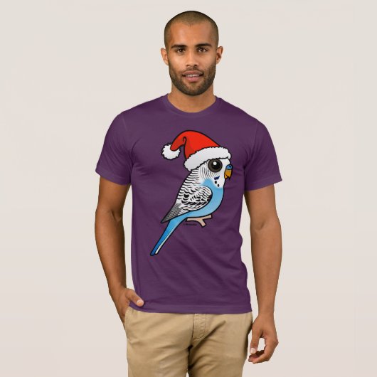 Santa Budgie Blue T-shirt (Voorkant volledig)