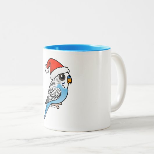Santa Budgie Blue Tweekleurige Koffiemok (Voorkant rechts)