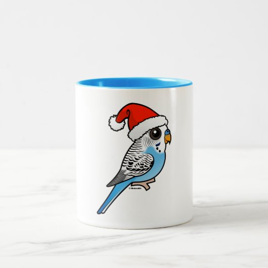 Santa Budgie Blue Tweekleurige Koffiemok (Center)
