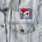 Santa Budgie Blue Vierkante Button 5,1 Cm (In situ)