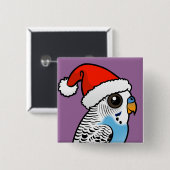 Santa Budgie Blue Vierkante Button 5,1 Cm (Voorkant /achterkant)