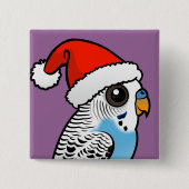 Santa Budgie Blue Vierkante Button 5,1 Cm (Voorkant)