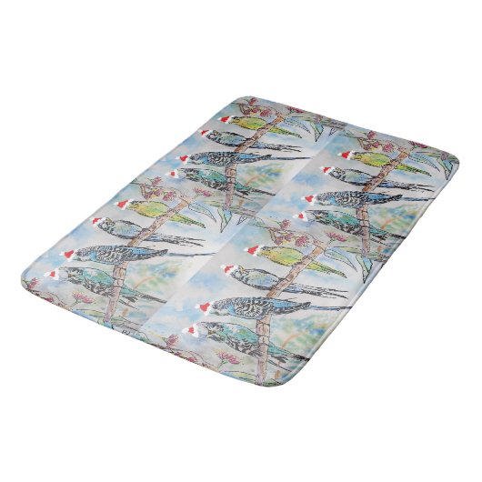 Santa Budgie Budgies Floral Pattern Tissue Paper Badmat (Gekanteld)