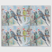 Santa Budgie Budgies Floral Pattern Wrapping Paper Cadeaupapier (Vlak)
