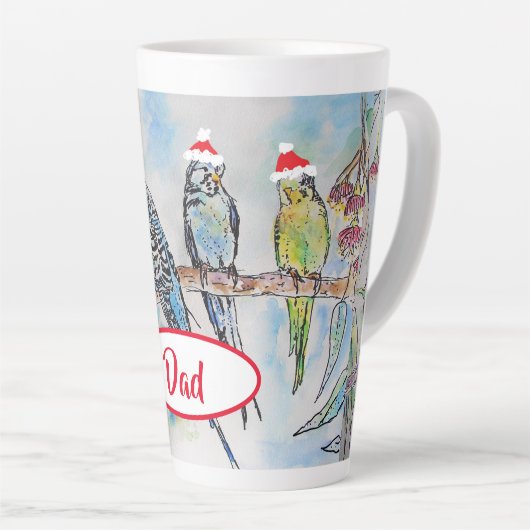Santa Budgie Christmas Budgies Budgerigar Bird Dad Latte Mok (Rechterhoek)