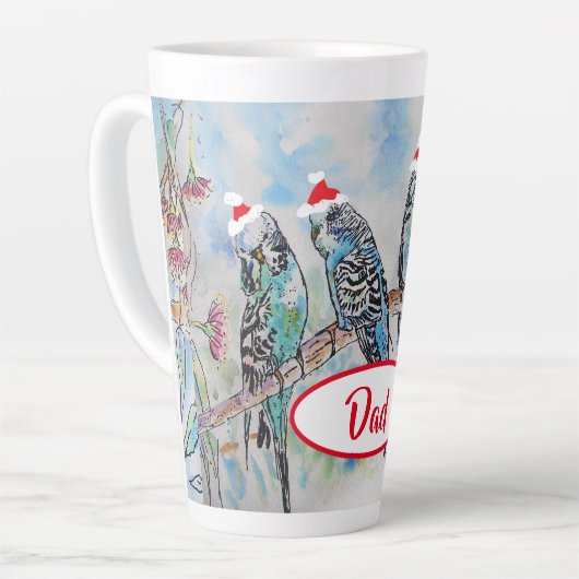 Santa Budgie Christmas Budgies Budgerigar Bird Dad Latte Mok (Linkerhoek)