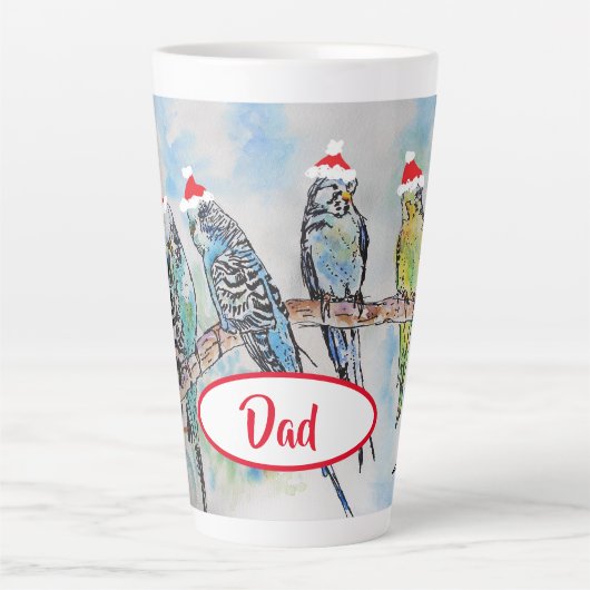Santa Budgie Christmas Budgies Budgerigar Bird Dad Latte Mok (Voorkant)