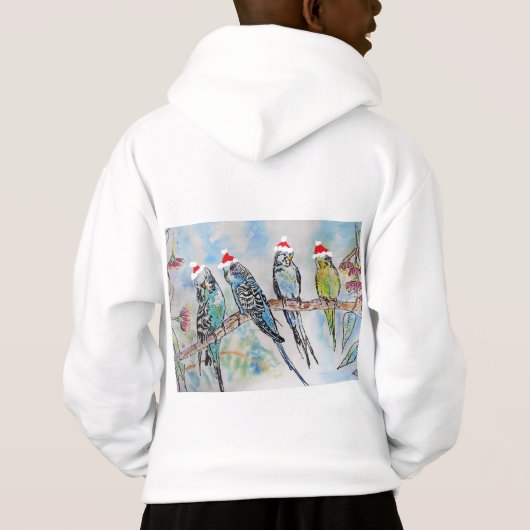 Santa Budgie Kerst Waterverf Schilderij Vogel (Achterkant)