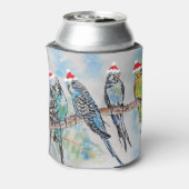 Santa Budgie Kerst Waterverf Schilderij Vogel Blikjeskoeler (Blikje Achterkant)