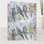 Santa Budgie Kerst Waterverf Schilderij Vogel Kaart (Achterkant)