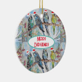Santa Budgie Kerst Waterverf Schilderij Vogel Keramisch Ornament (Rechts)