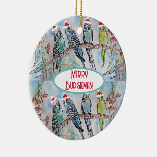 Santa Budgie Kerst Waterverf Schilderij Vogel Keramisch Ornament (Rechts)