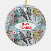Santa Budgie Kerst Waterverf Schilderij Vogel Keramisch Ornament (Voorkant)