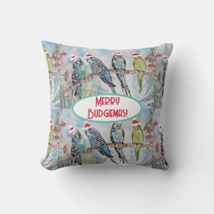 Santa Budgie Kerst Waterverf Schilderij Vogel Kussen