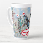 Santa Budgie Kerst Waterverf Schilderij Vogel Latte Mok (Linkerhoek)