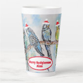 Santa Budgie Kerst Waterverf Schilderij Vogel Latte Mok (Voorkant)