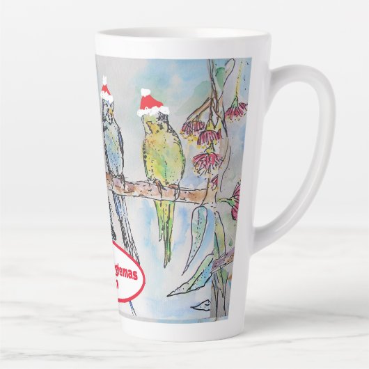 Santa Budgie Kerst Waterverf Schilderij Vogel Latte Mok (Rechts)