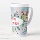 Santa Budgie Kerst Waterverf Schilderij Vogel Latte Mok (Rechterhoek)