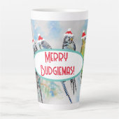 Santa Budgie Kerst Waterverf Schilderij Vogel Latte Mok (Voorkant)