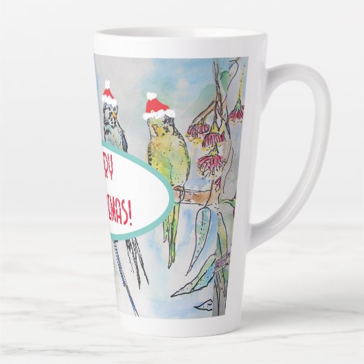 Santa Budgie Kerst Waterverf Schilderij Vogel Latte Mok (Rechts)