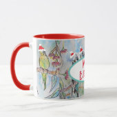 Santa Budgie Kerst Waterverf Schilderij Vogel Mok (Links)