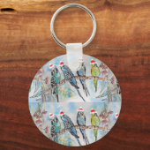 Santa Budgie Kerst Waterverf Schilderij Vogel Sleutelhanger (Achterkant)
