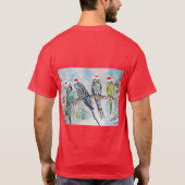 Santa Budgie Kerst Waterverf Schilderij Vogel T-shirt (Achterkant)