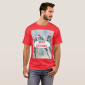 Santa Budgie Kerst Waterverf Schilderij Vogel T-shirt (Voorkant volledig)