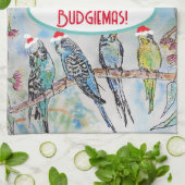 Santa Budgie Kerst Waterverf Schilderij Vogel Theedoek (Gevouwen)
