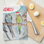 Santa Budgie Kerst Waterverf Schilderij Vogel Theedoek (Quarter Fold)