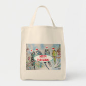 Santa Budgie Kerst Waterverf Schilderij Vogel Tote Bag (Voorkant)