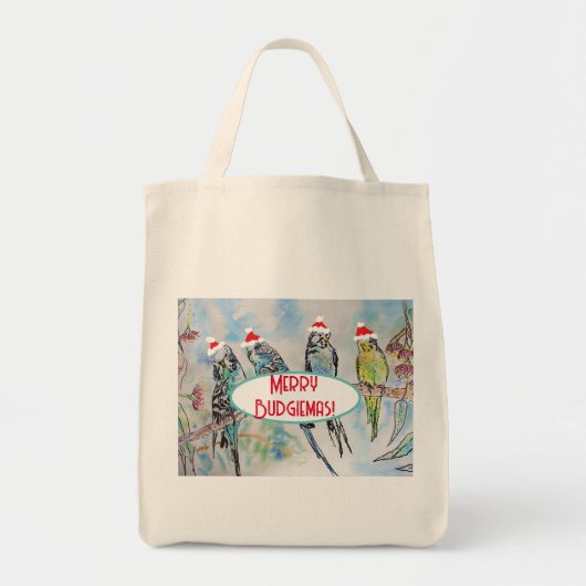 Santa Budgie Kerst Waterverf Schilderij Vogel Tote Bag (Voorkant)