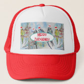 Santa Budgie Kerst Waterverf Schilderij Vogel Trucker Pet (Voorkant)