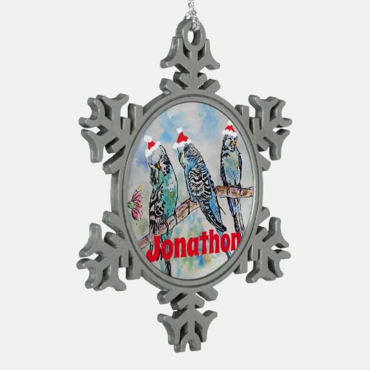 Santa Budgie Parrot Boys Name Ornament (Links)