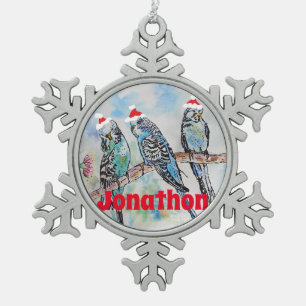 Santa Budgie Parrot Boys Name Ornament