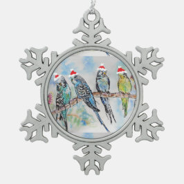 Santa Budgie Parrot Waterverf Budgies Ornament