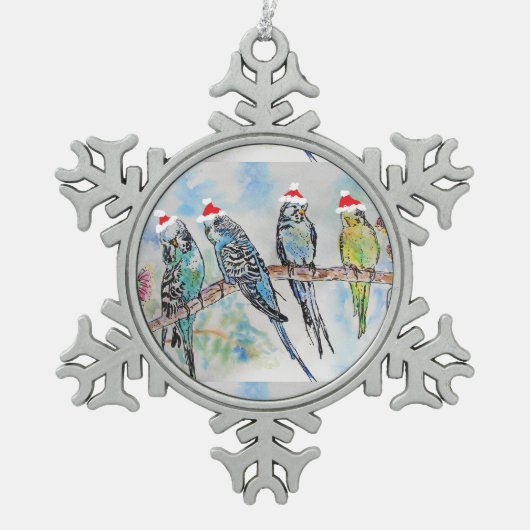 Santa Budgie Parrot Waterverf Budgies Ornament (Voorkant)
