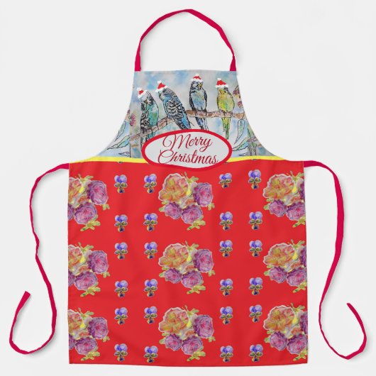 Santa Budgies Kerstrode vrouwen Apron Schort (Voorkant)