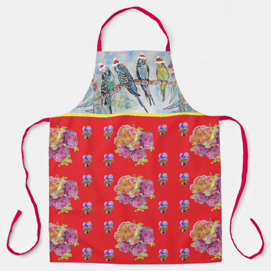Santa Budgies Kerstrode vrouwen Apron Schort (Voorkant)