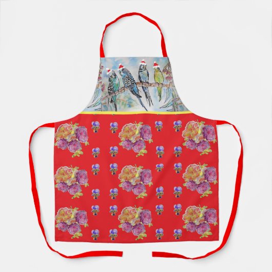 Santa Budgies Kerstrode vrouwen Apron Schort (Voorkant)